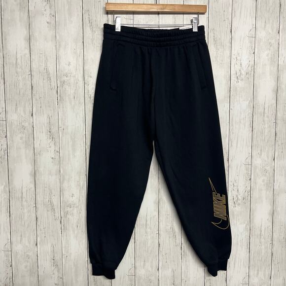 Nike Kids Black Gold Logo Swoosh Standard Fit Jogger Ankle Sweat Pants XL - Picture 2 of 11